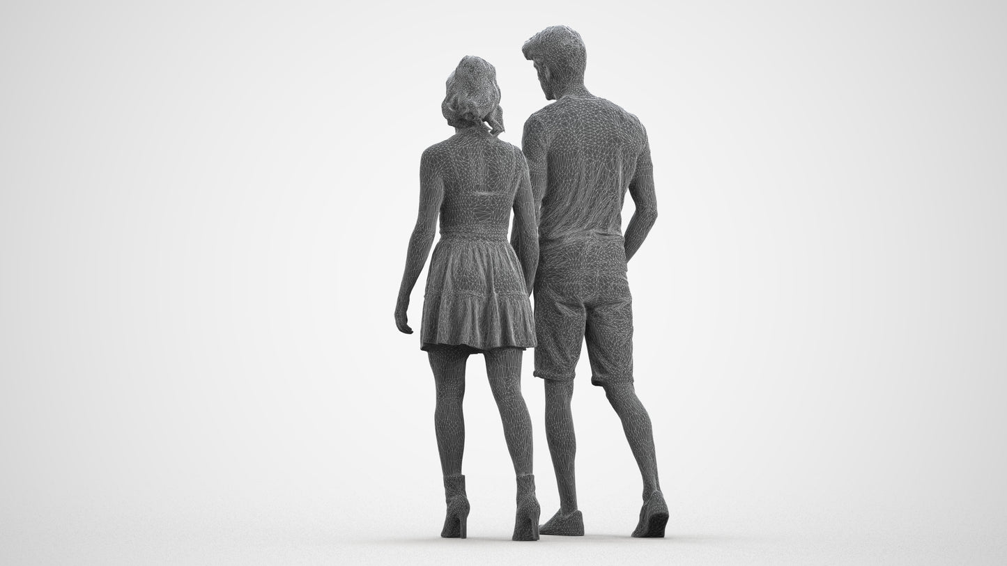 scanned 3D woman casual couple, photogrammetry people for Enscape and V-Ray, wireframe front view