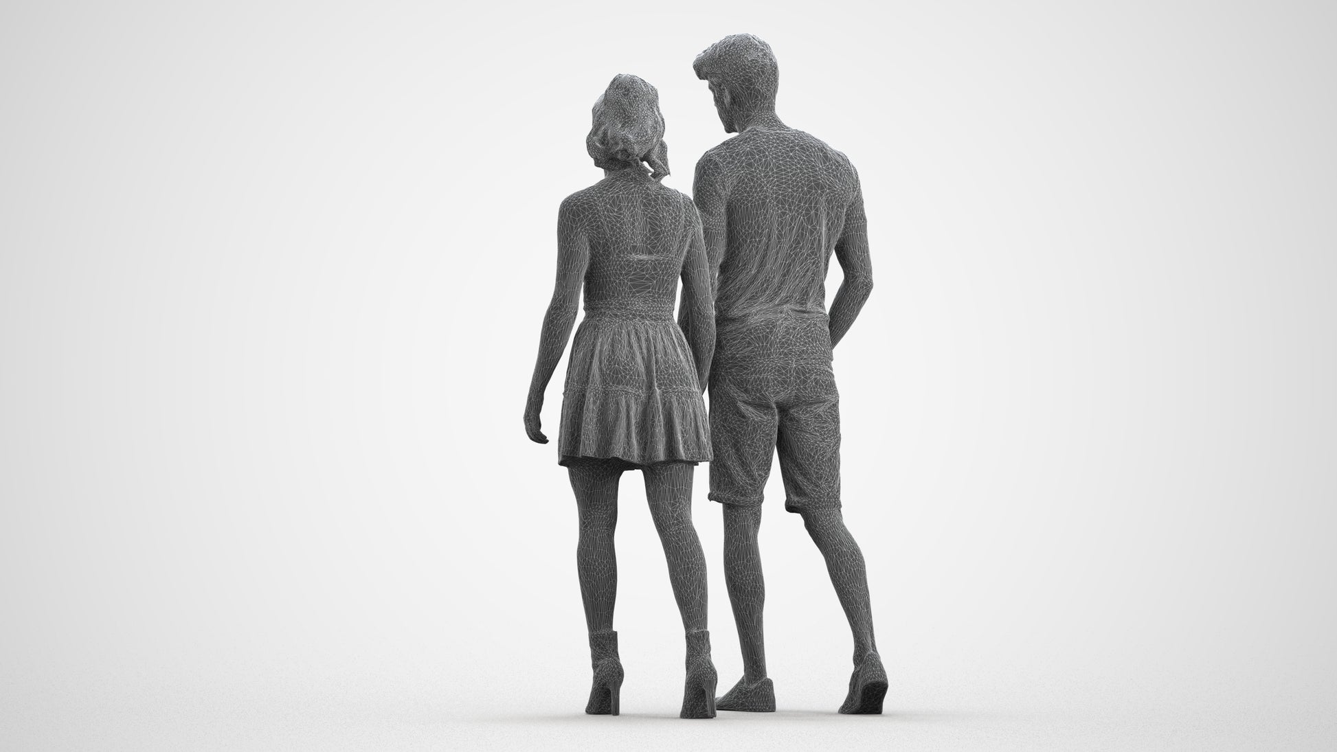 scanned 3D woman casual couple, photogrammetry people for Enscape and V-Ray, wireframe front view
