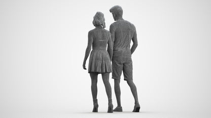 scanned 3D woman casual couple, photogrammetry people for Enscape and V-Ray, wireframe front view
