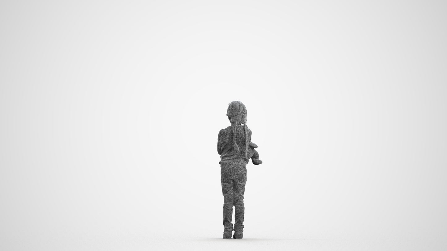realistic 3D human girl casual standing, archviz people FBX OBJ for Blender, wireframe front view