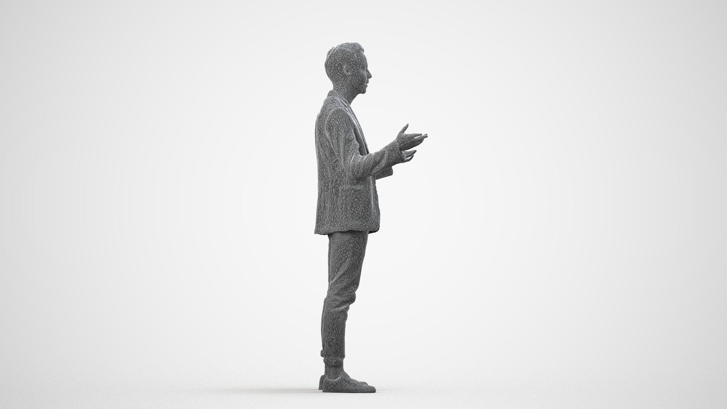 realistic 3D people man business, render-ready for V-Ray and Corona, FBX OBJ, wireframe side view