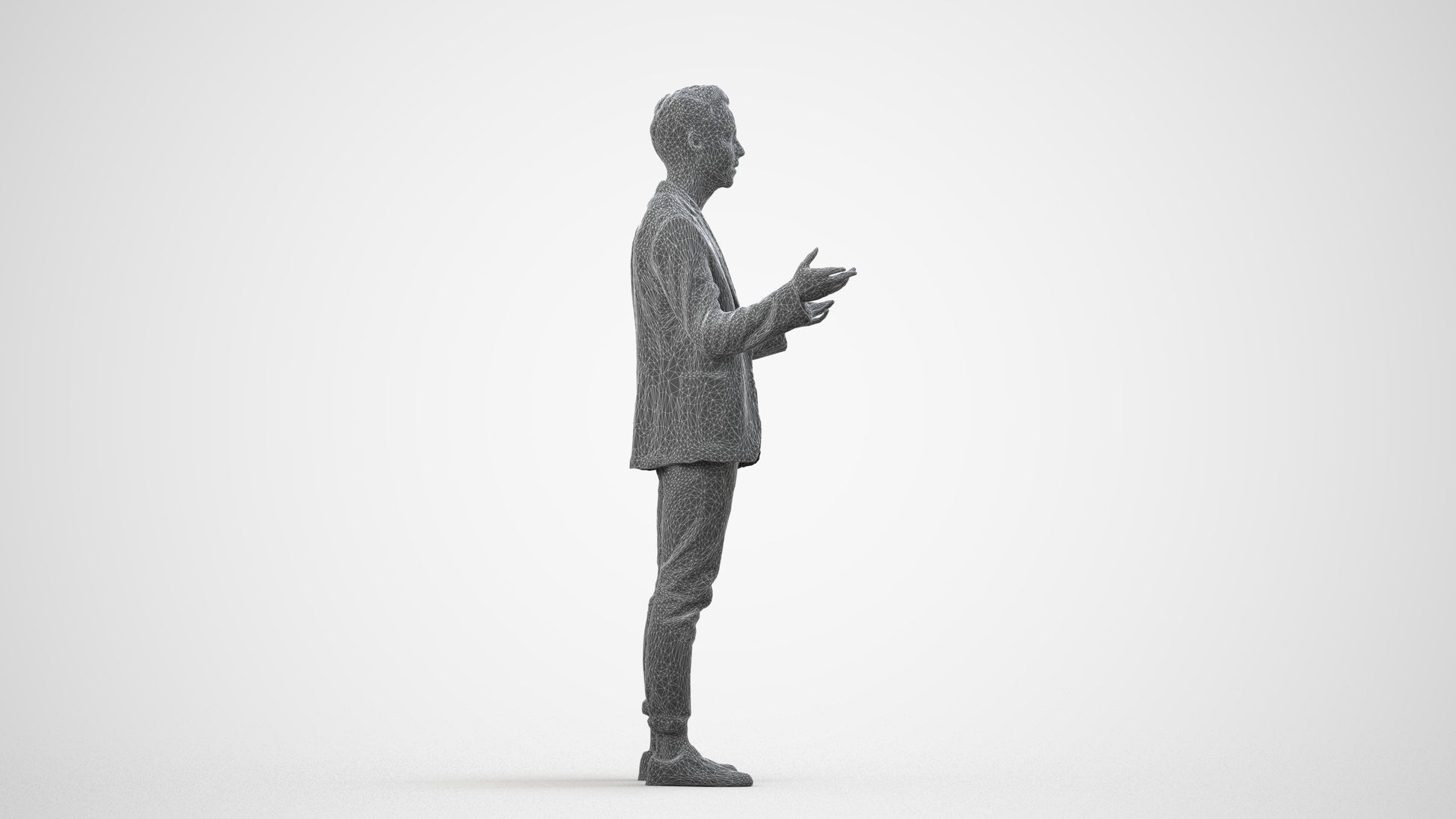 realistic 3D people man business, render-ready for V-Ray and Corona, FBX OBJ, wireframe side view
