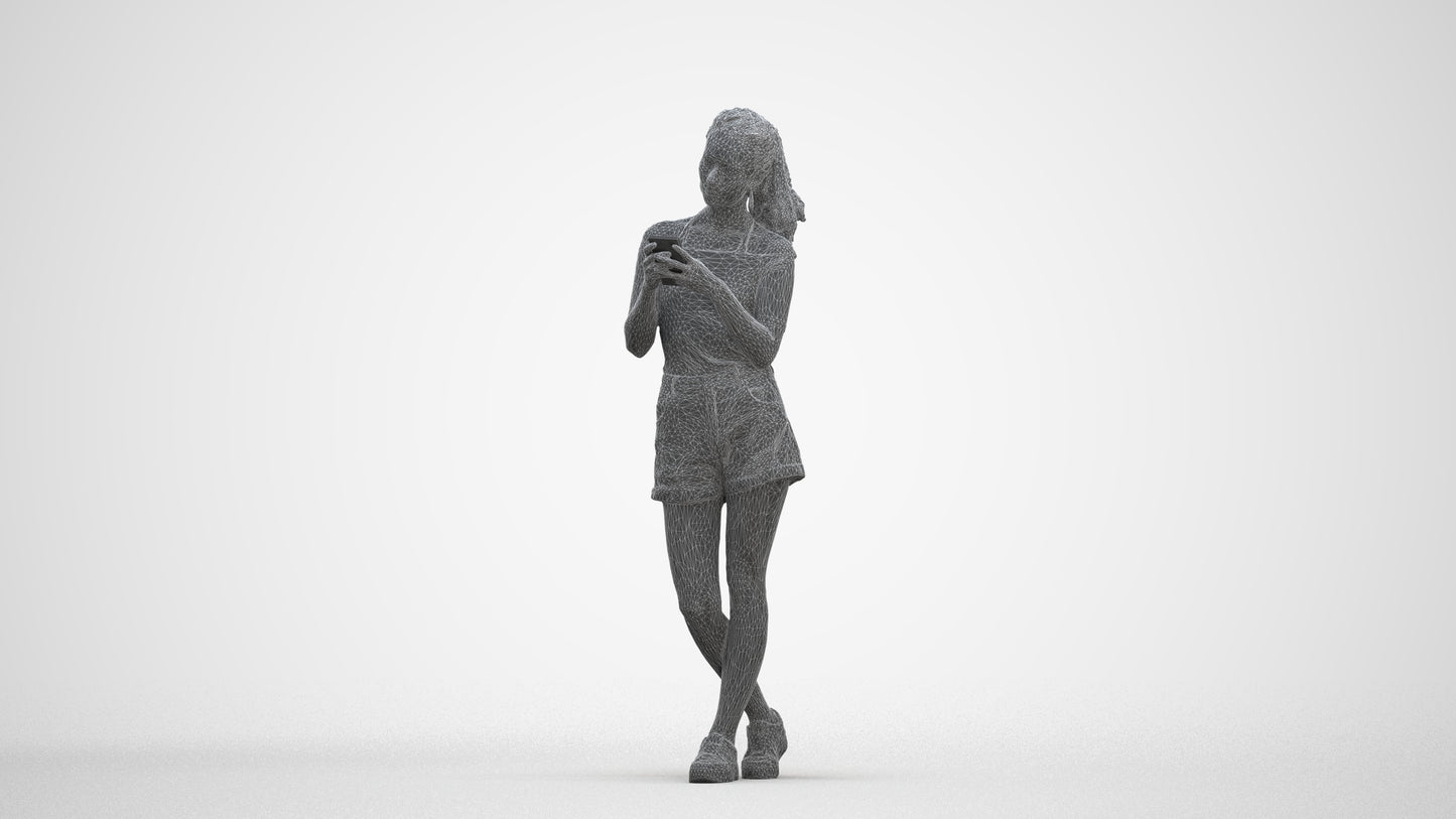 3D people model woman casual standing, scanned human for 3ds Max rendering, three-quarter front view render