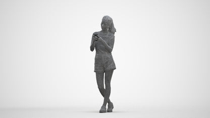 3D people model woman casual standing, scanned human for 3ds Max rendering, three-quarter front view render