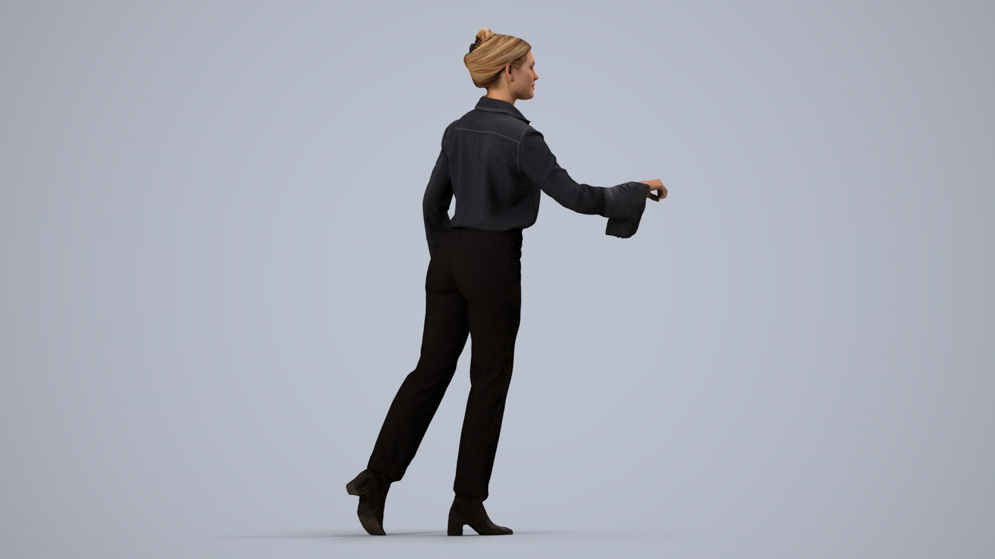 scanned 3D woman business door, photogrammetry people for Enscape and V-Ray, side view render