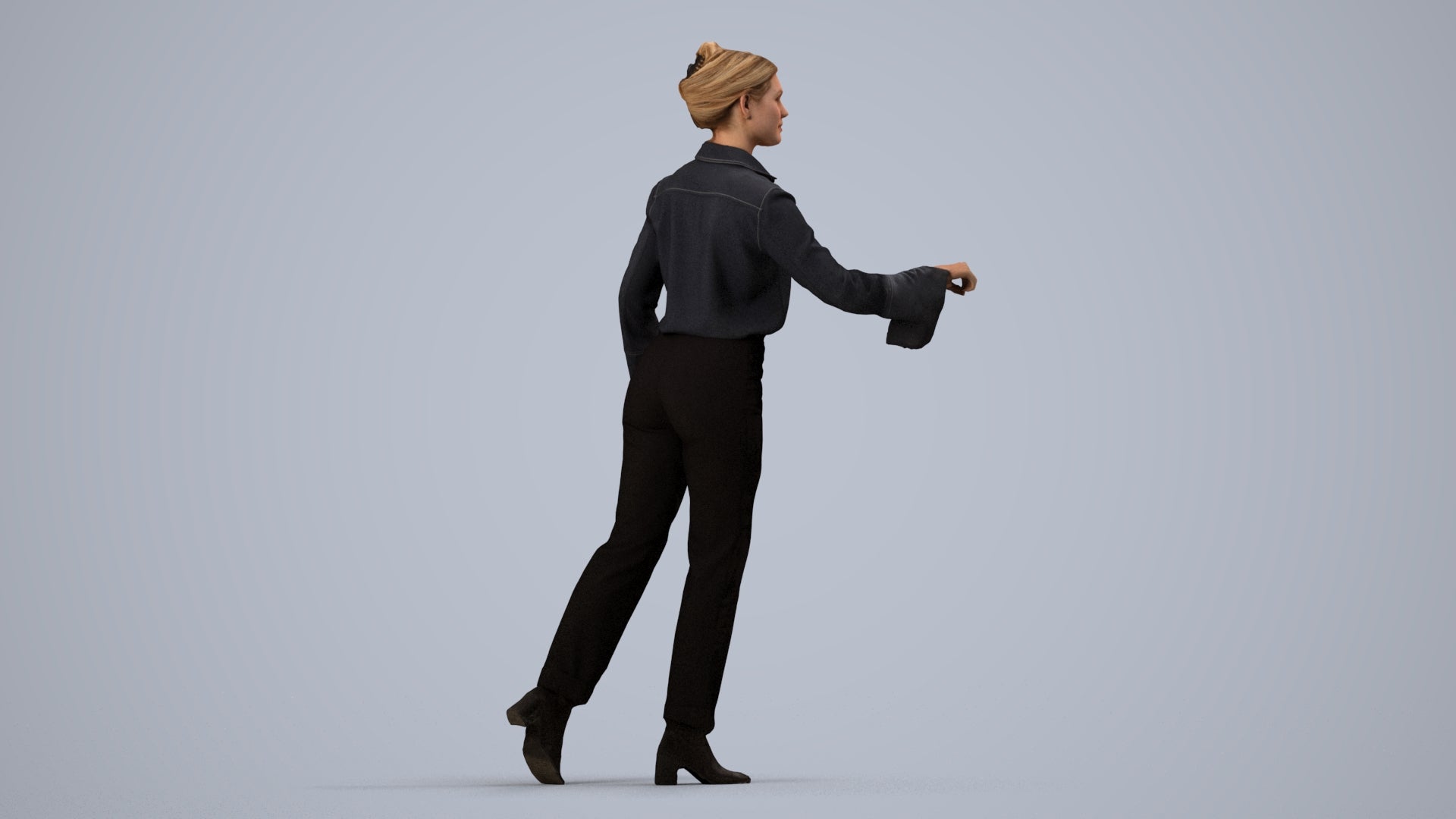scanned 3D woman business door, photogrammetry people for Enscape and V-Ray, side view render