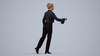 scanned 3D woman business door, photogrammetry people for Enscape and V-Ray, side view render