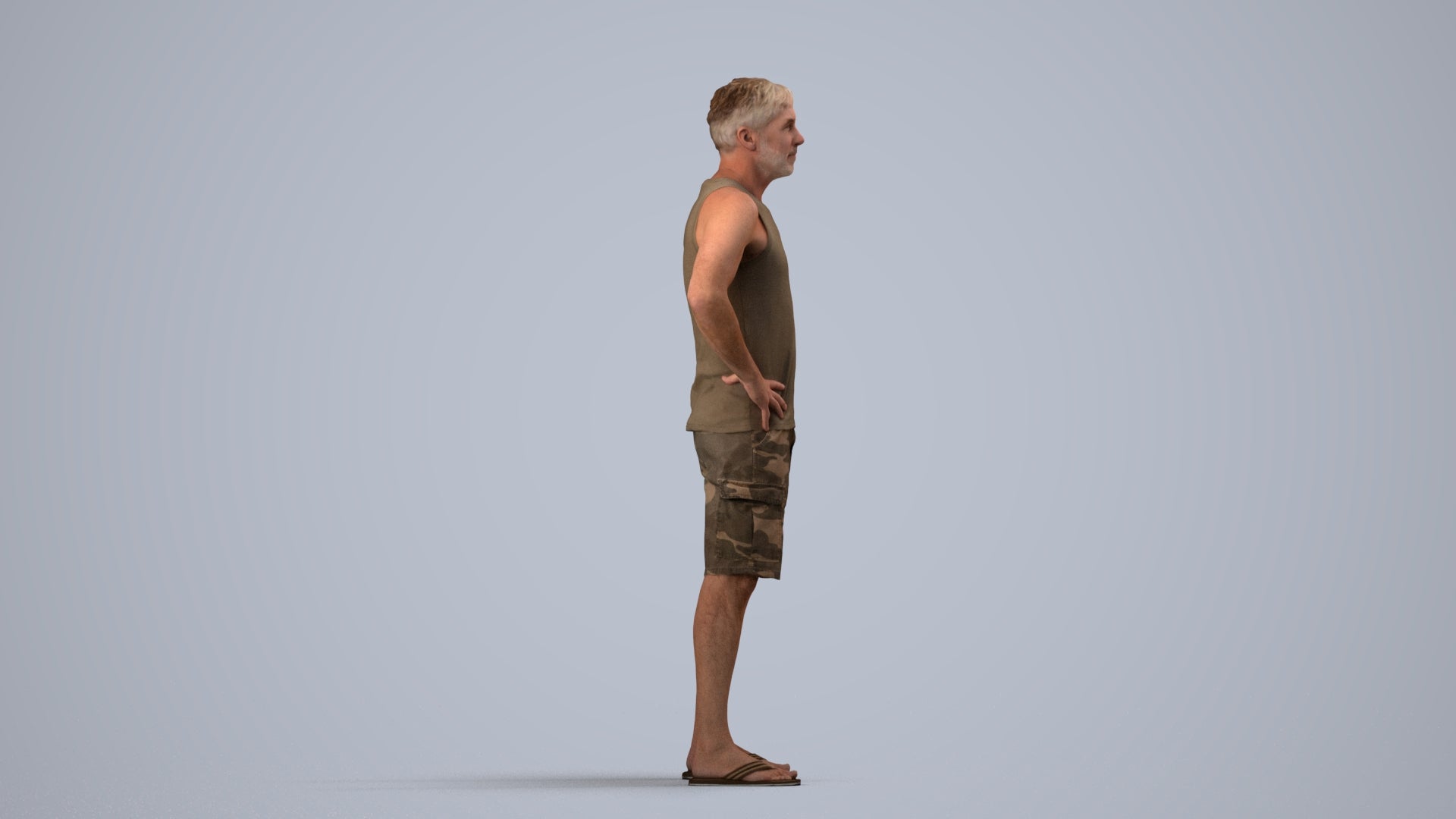realistic 3D human man casual standing, archviz people FBX OBJ for Blender, side view render