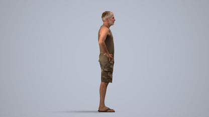 realistic 3D human man casual standing, archviz people FBX OBJ for Blender, side view render