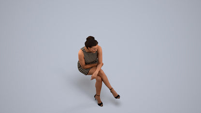 scanned 3D woman casual sitting, photogrammetry people for Enscape and V-Ray, back view render