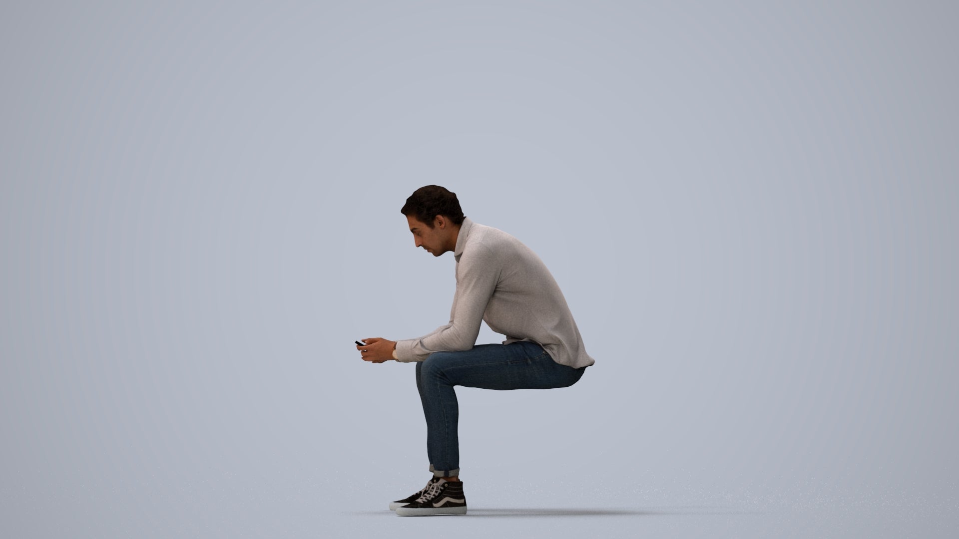 realistic 3D people man casual sitting, render-ready for V-Ray and Corona, FBX OBJ, three-quarter view render