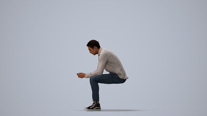 realistic 3D people man casual sitting, render-ready for V-Ray and Corona, FBX OBJ, three-quarter view render