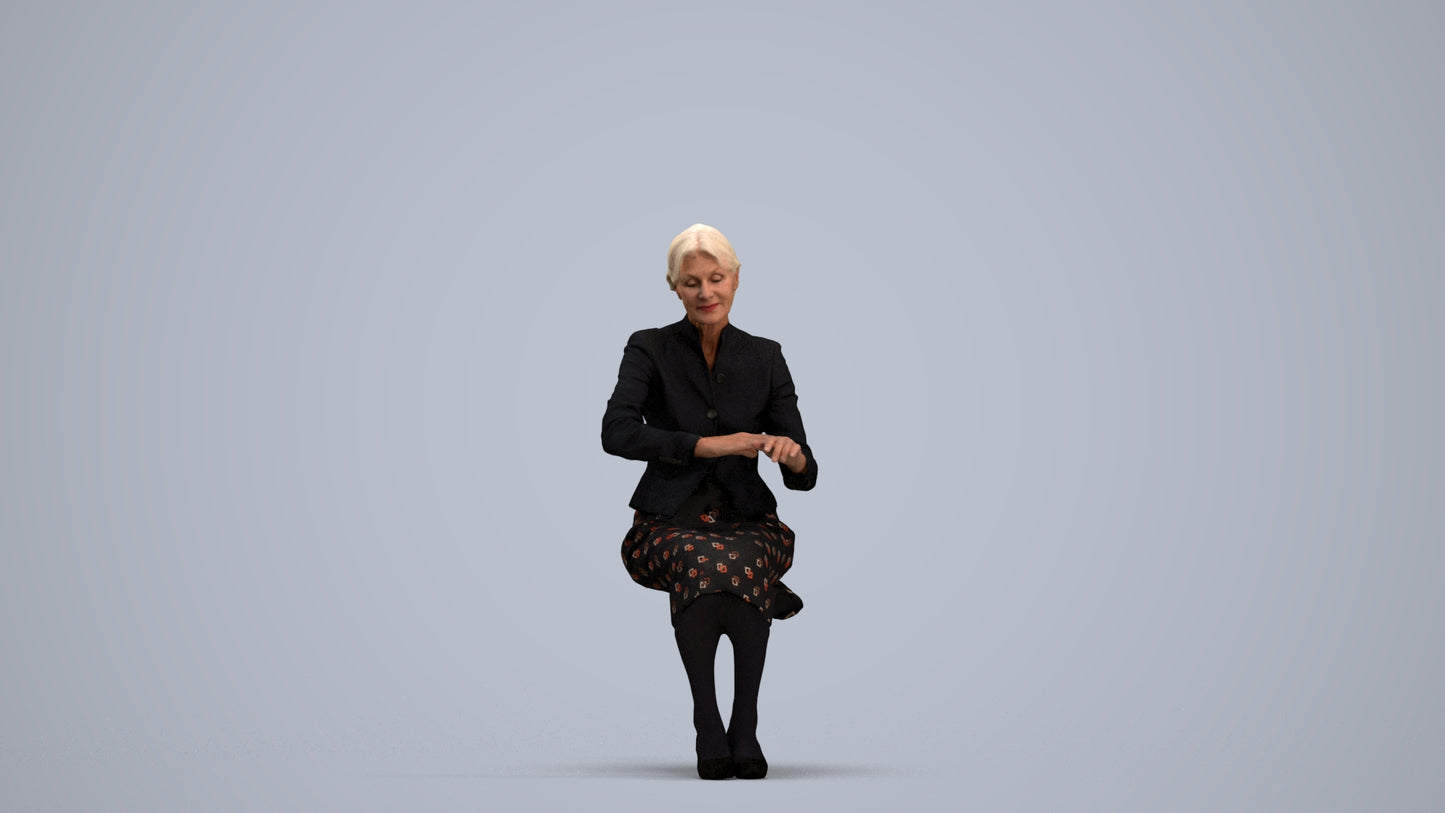 scanned 3D senior woman formal sitting, photogrammetry people for Enscape and V-Ray, standing pose render