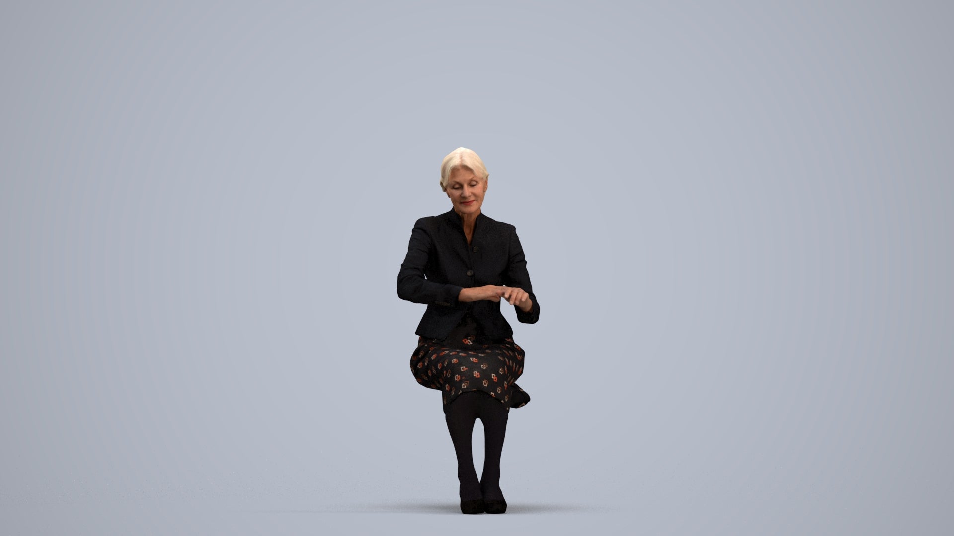scanned 3D senior woman formal sitting, photogrammetry people for Enscape and V-Ray, standing pose render