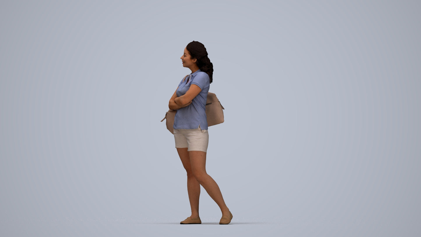 scanned 3D woman casual standing, photogrammetry people for Enscape and V-Ray, top-down view render