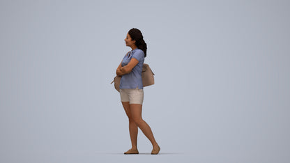 scanned 3D woman casual standing, photogrammetry people for Enscape and V-Ray, top-down view render