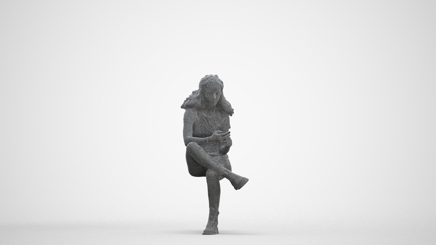 realistic 3D people woman casual sitting, render-ready for V-Ray and Corona, FBX OBJ, three-quarter front view render