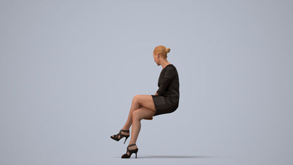 photogrammetry 3D woman business sitting, realistic human model archviz FBX, three-quarter view render