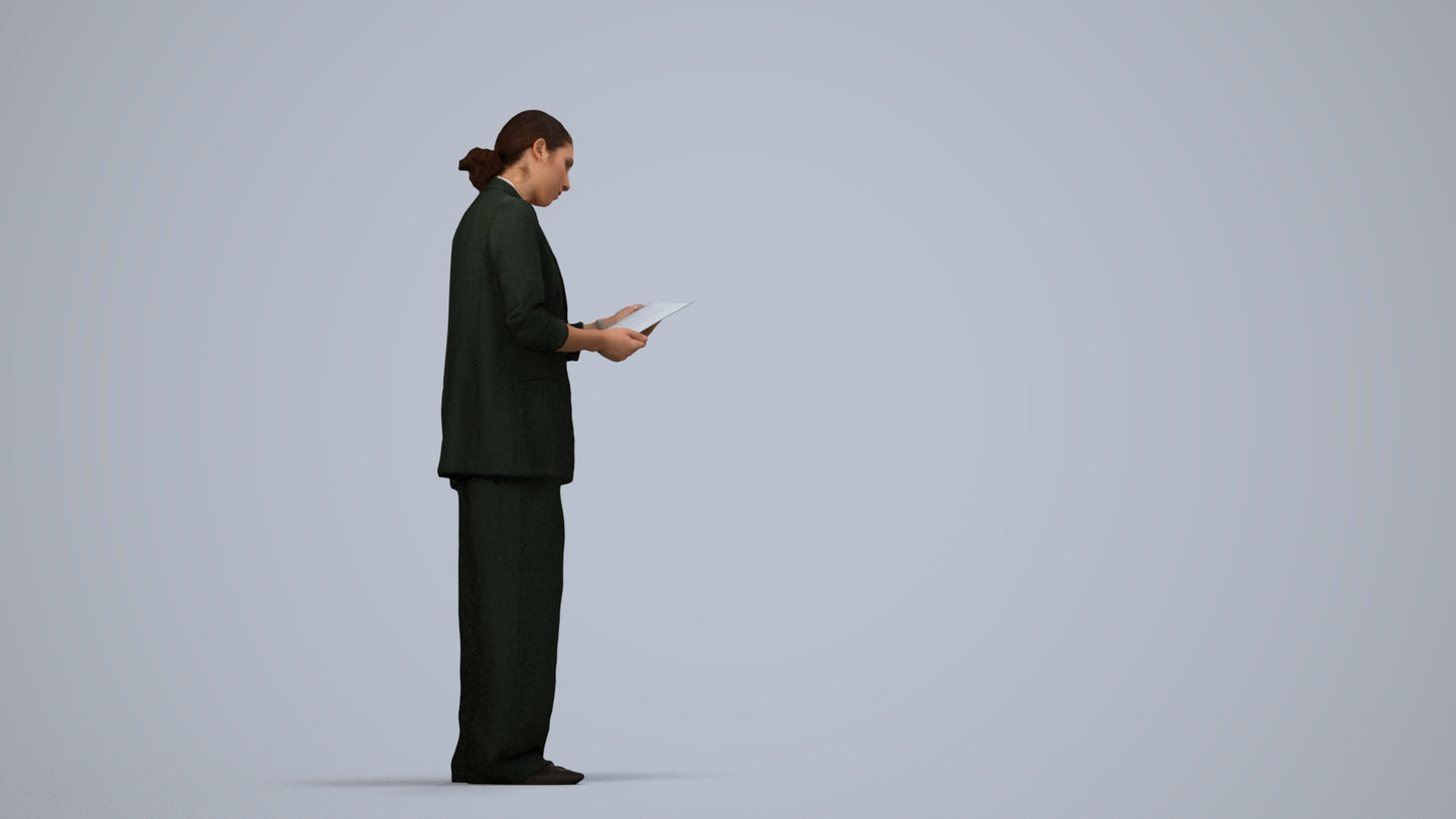 realistic 3D people woman business, render-ready for V-Ray and Corona, FBX OBJ, side view render
