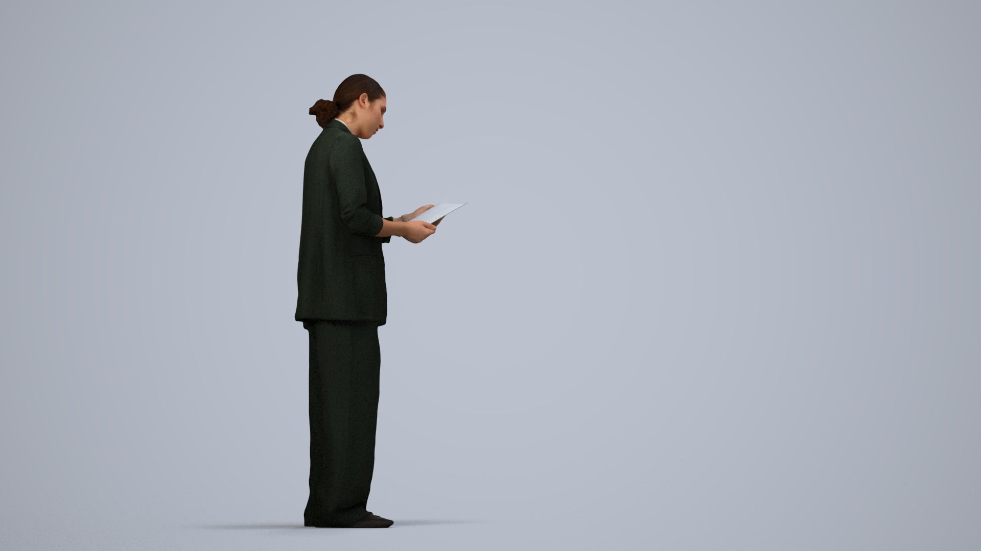 realistic 3D people woman business, render-ready for V-Ray and Corona, FBX OBJ, side view render