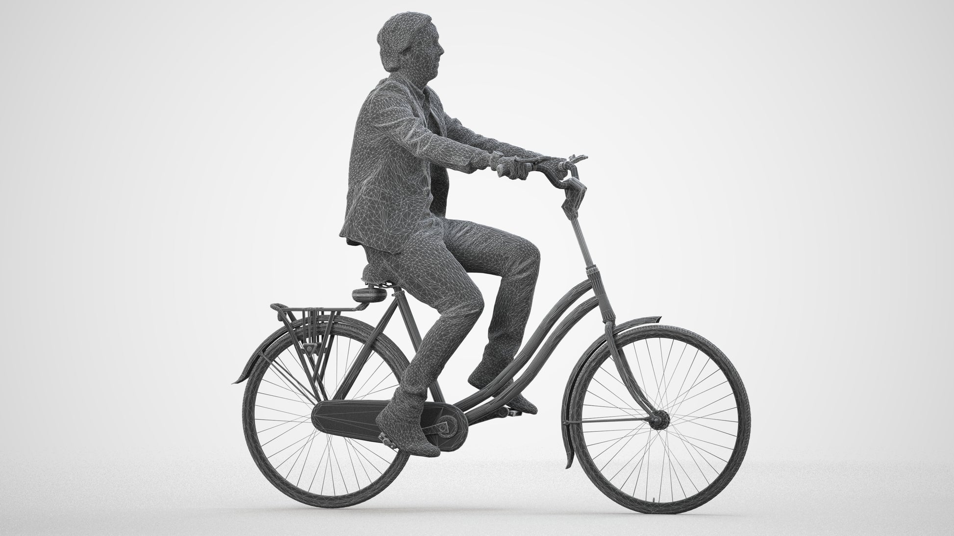 scanned 3D man business cycling, photogrammetry people for Enscape and V-Ray, wireframe side view