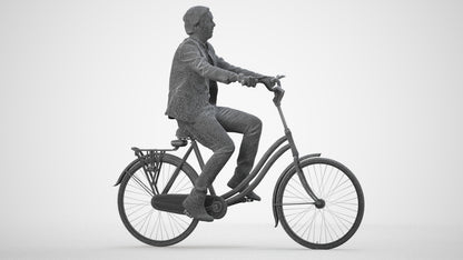 scanned 3D man business cycling, photogrammetry people for Enscape and V-Ray, wireframe side view