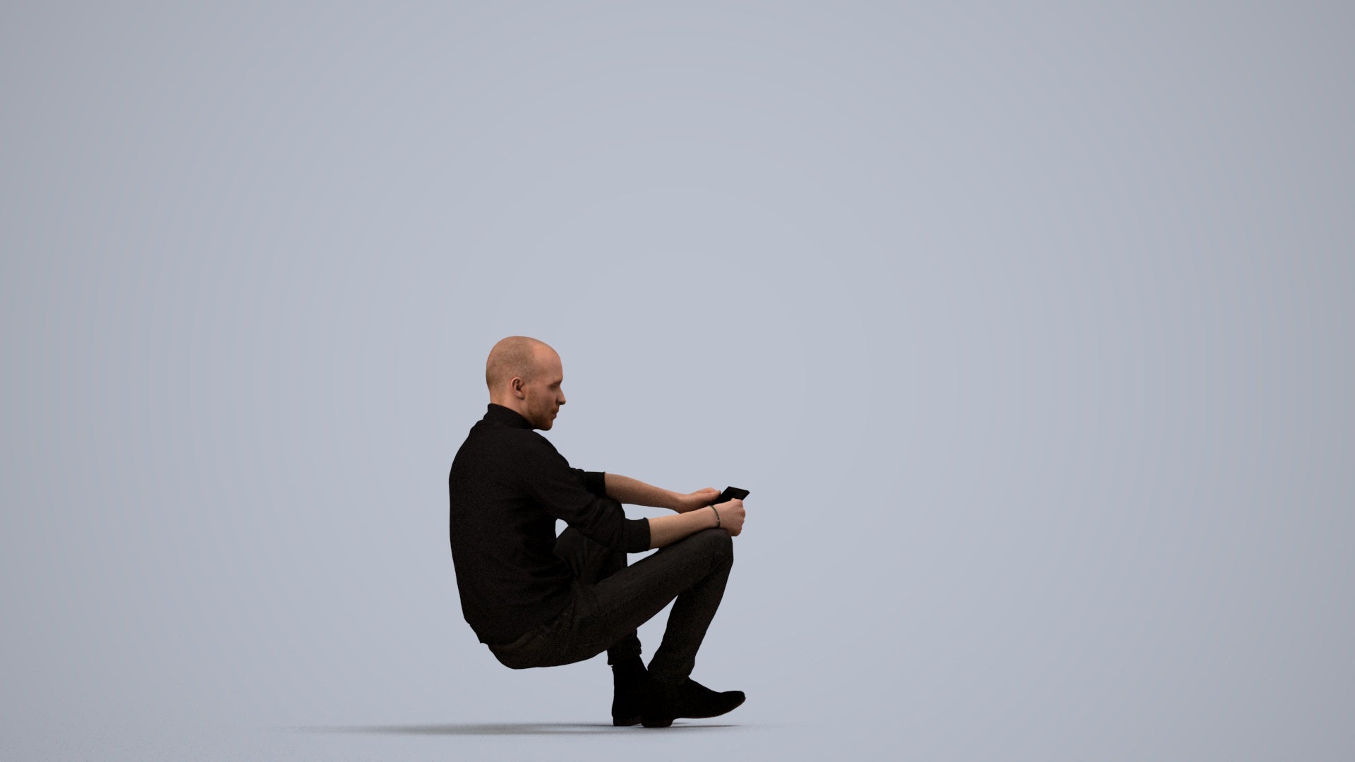 3D scanned man sitting casual, photorealistic archviz people for Enscape and SketchUp, side view render