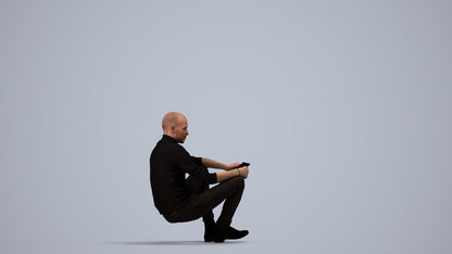 3D scanned man sitting casual, photorealistic archviz people for Enscape and SketchUp, side view render