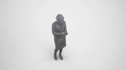 3D scanned woman standing business, photorealistic archviz people for Enscape and SketchUp, wireframe three-quarter view