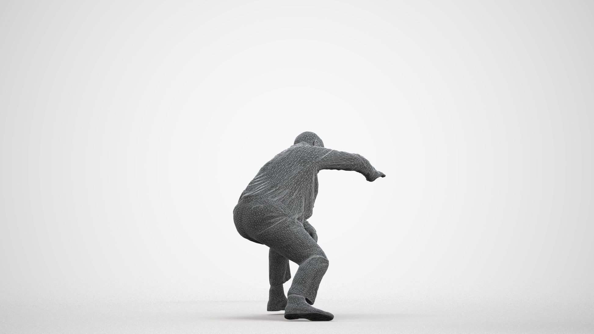 realistic 3D human senior man business standing, archviz people FBX OBJ for Blender, wireframe front view