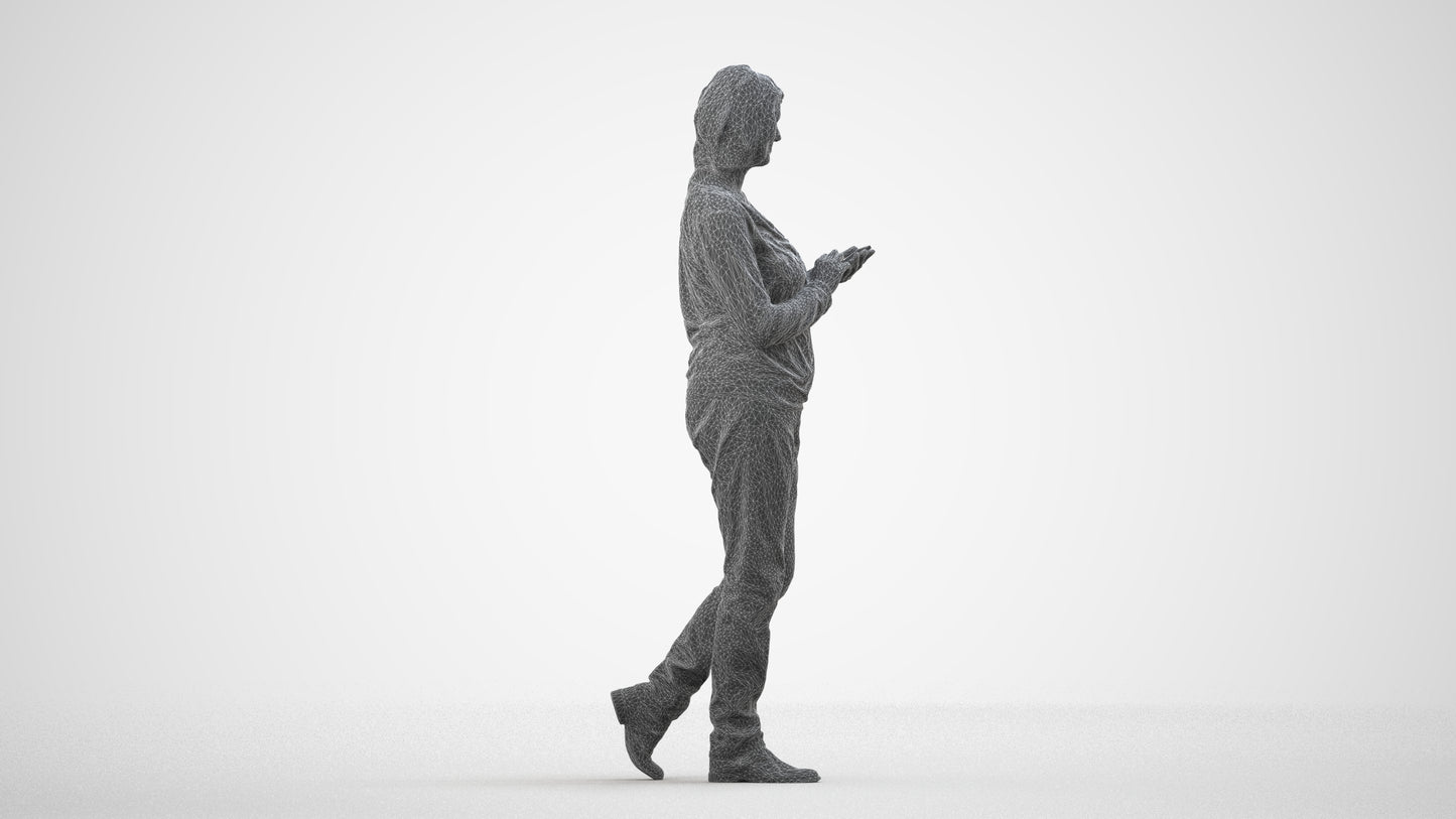 realistic 3D people woman casual walking, render-ready for V-Ray and Corona, FBX OBJ, wireframe side view