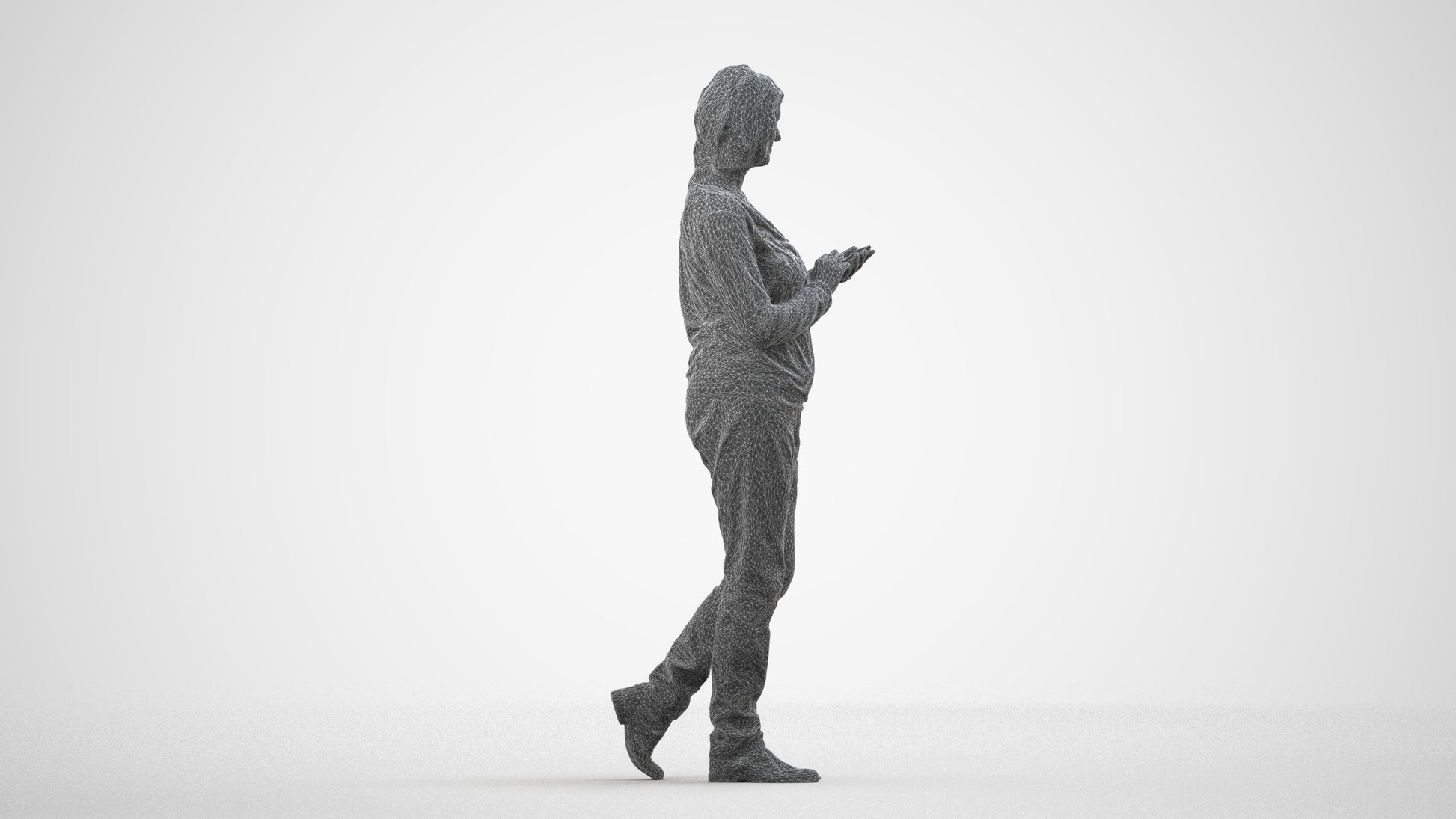 realistic 3D people woman casual walking, render-ready for V-Ray and Corona, FBX OBJ, wireframe side view