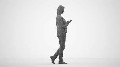 realistic 3D people woman casual walking, render-ready for V-Ray and Corona, FBX OBJ, wireframe side view