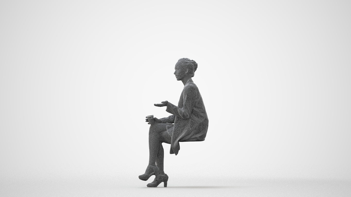 realistic 3D woman business sitting, scanned archviz people for Blender and 3ds Max, square thumbnail