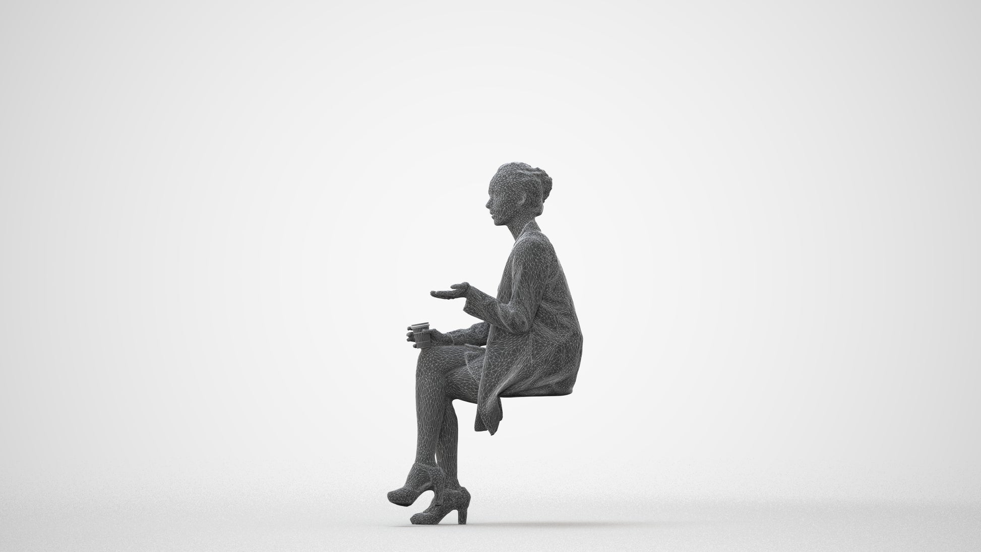 realistic 3D woman business sitting, scanned archviz people for Blender and 3ds Max, square thumbnail