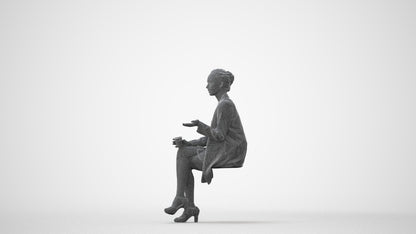 realistic 3D woman business sitting, scanned archviz people for Blender and 3ds Max, square thumbnail