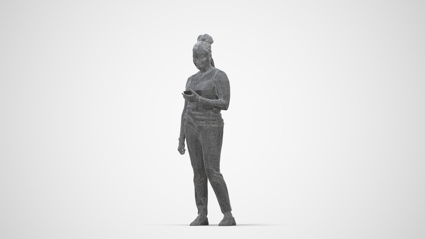 realistic 3D people woman casual standing, render-ready for V-Ray and Corona, FBX OBJ, wireframe back view