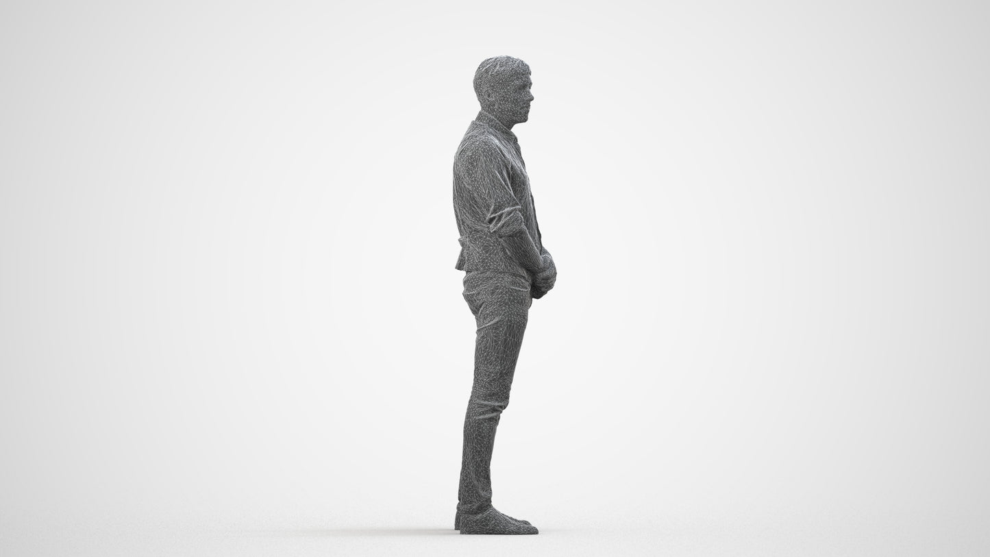 scanned 3D man casual standing, photogrammetry people for Enscape and V-Ray, wireframe side view