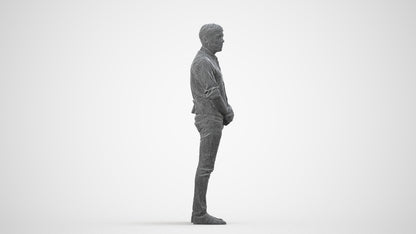 scanned 3D man casual standing, photogrammetry people for Enscape and V-Ray, wireframe side view