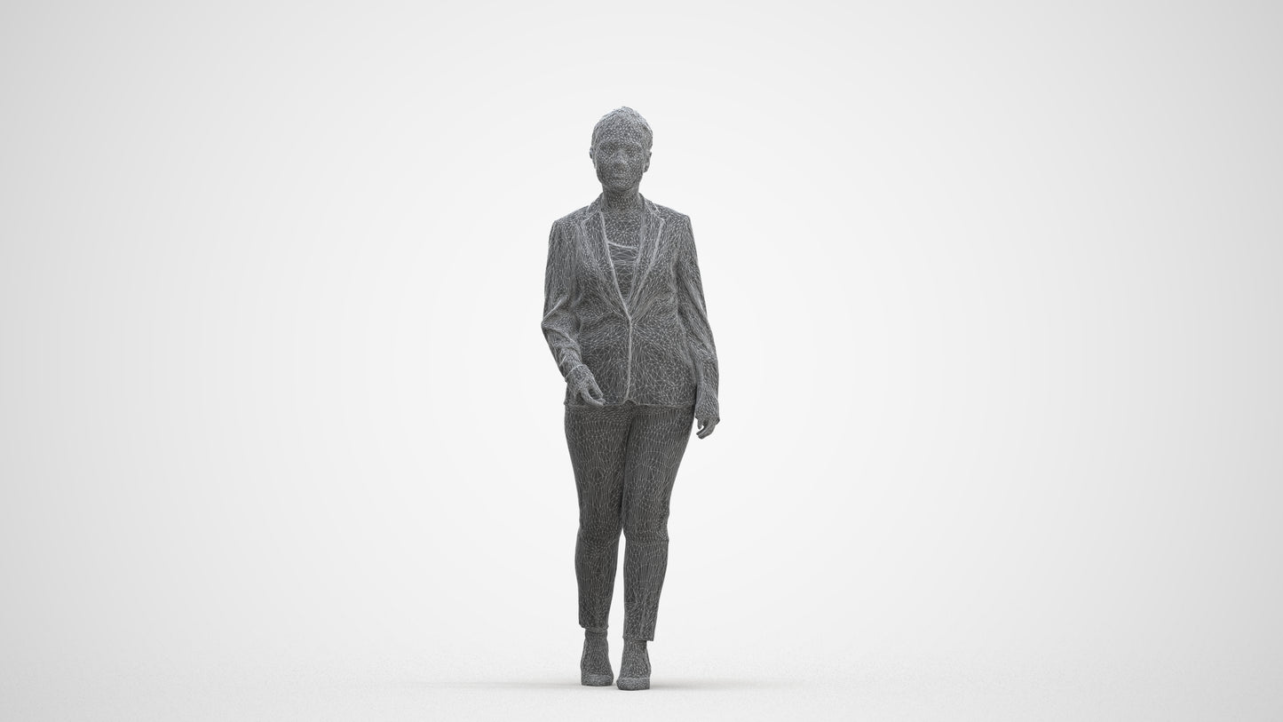 realistic 3D people woman business walking, render-ready for V-Ray and Corona, FBX OBJ, three-quarter front view render