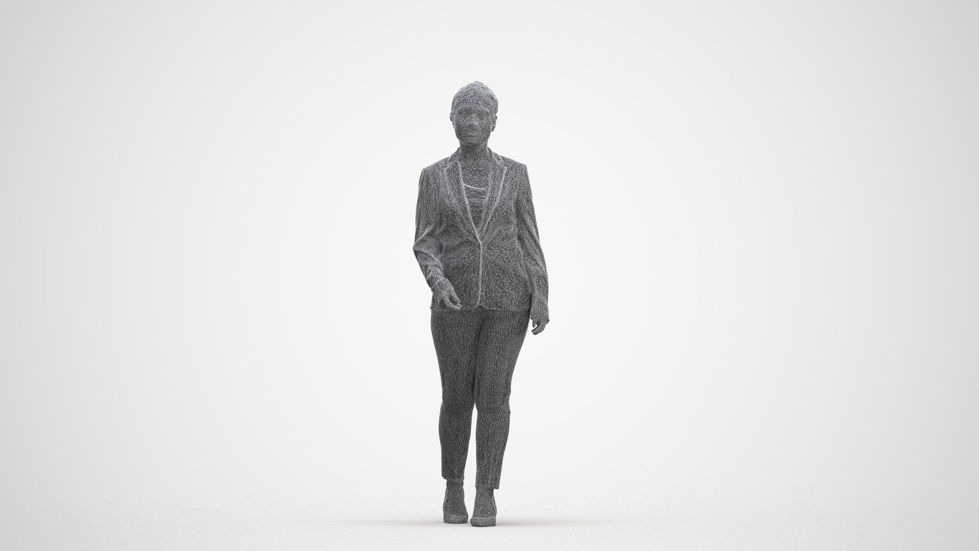 realistic 3D people woman business walking, render-ready for V-Ray and Corona, FBX OBJ, three-quarter front view render