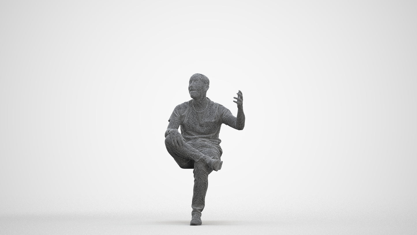 realistic 3D people man casual sitting, render-ready for V-Ray and Corona, FBX OBJ, three-quarter front view render