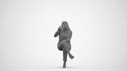 realistic 3D woman casual sitting, scanned archviz people for Blender and 3ds Max, three-quarter front view render