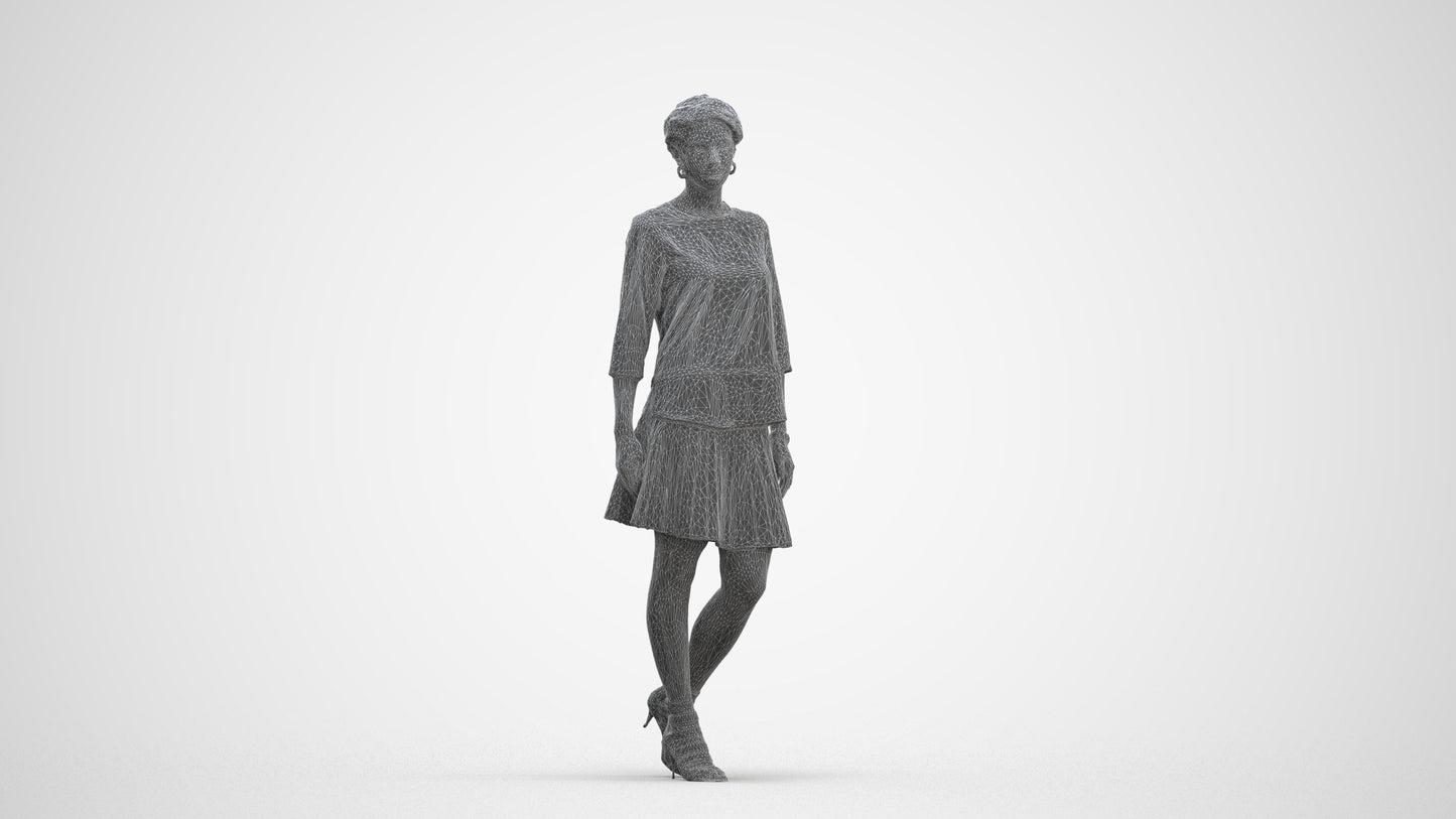 realistic 3D woman business standing, scanned archviz people for Blender and 3ds Max, three-quarter front view render