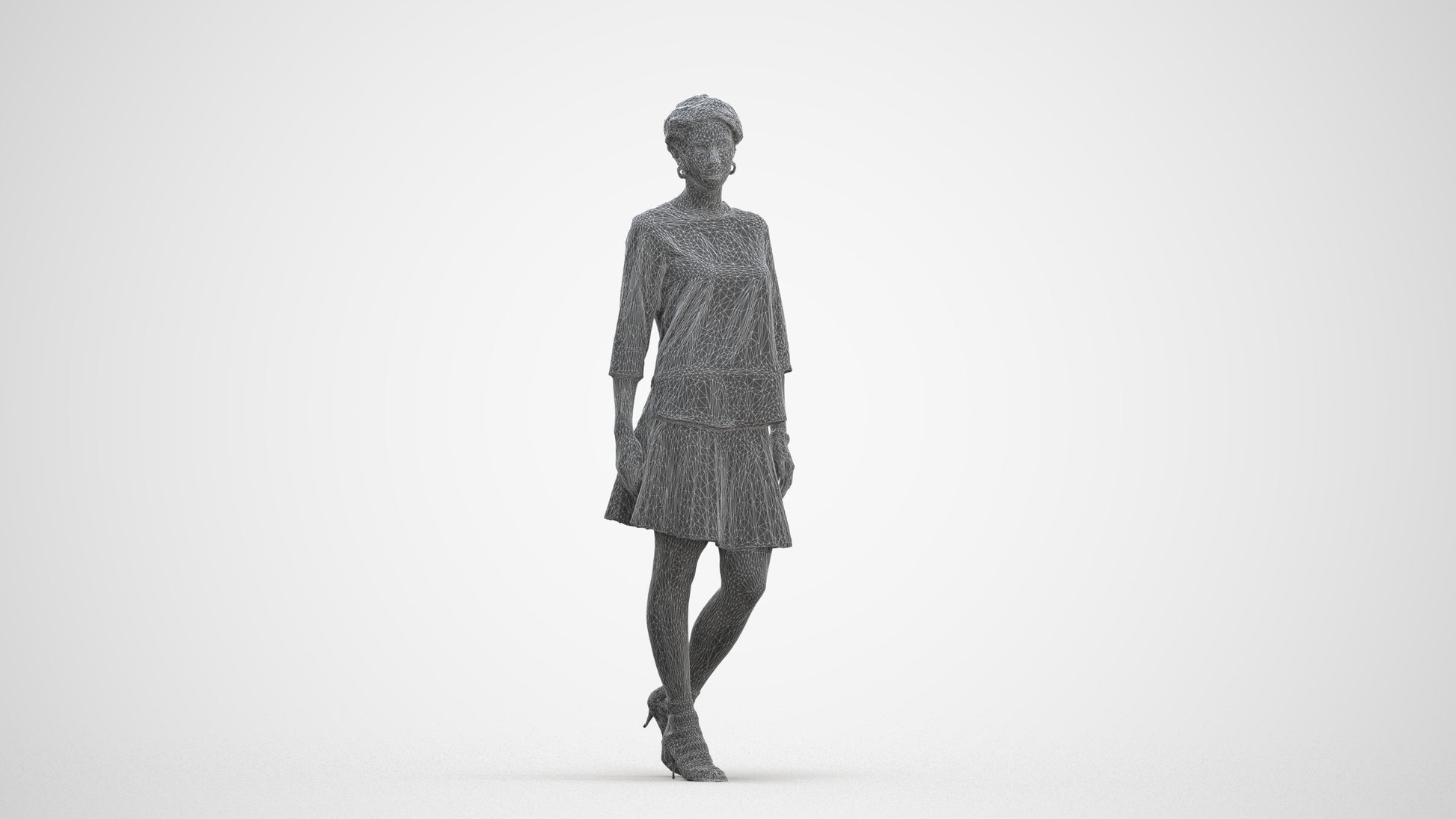 realistic 3D woman business standing, scanned archviz people for Blender and 3ds Max, three-quarter front view render