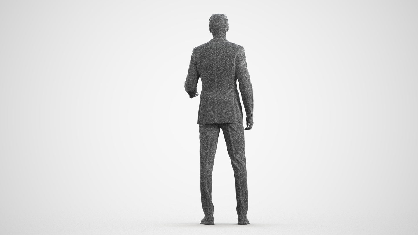 3D people model man business, scanned human for 3ds Max rendering, wireframe front view