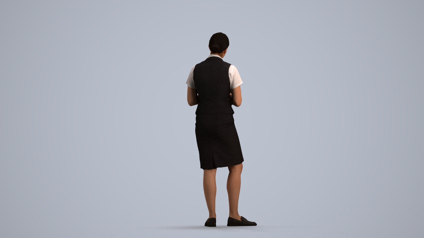 realistic 3D people woman hospitality, render-ready for V-Ray and Corona, FBX OBJ, front view render