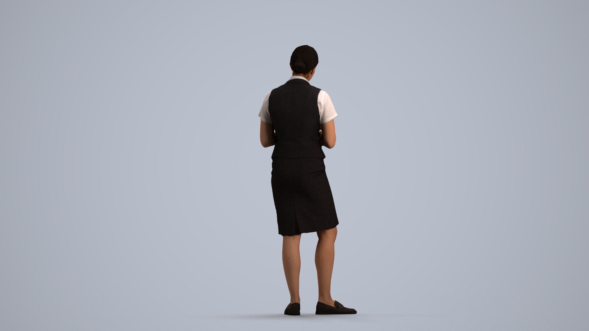 realistic 3D people woman hospitality, render-ready for V-Ray and Corona, FBX OBJ, front view render
