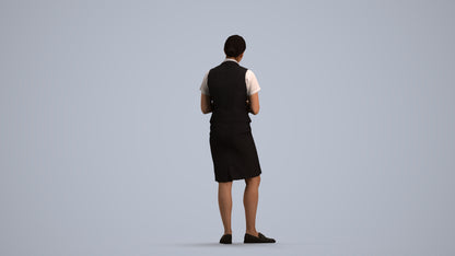 realistic 3D people woman hospitality, render-ready for V-Ray and Corona, FBX OBJ, front view render