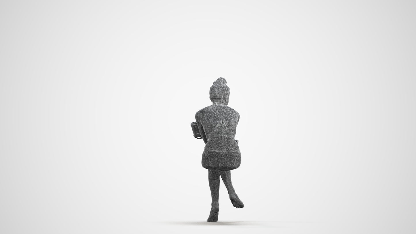 realistic 3D people woman pool, render-ready for V-Ray and Corona, FBX OBJ, wireframe front view